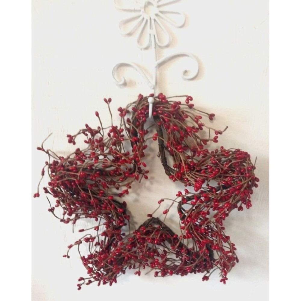 FALL/WINTER HOLIDAY WREATH GRAPEVINE METAL BERRY STAR WREATH 5 Point 13"